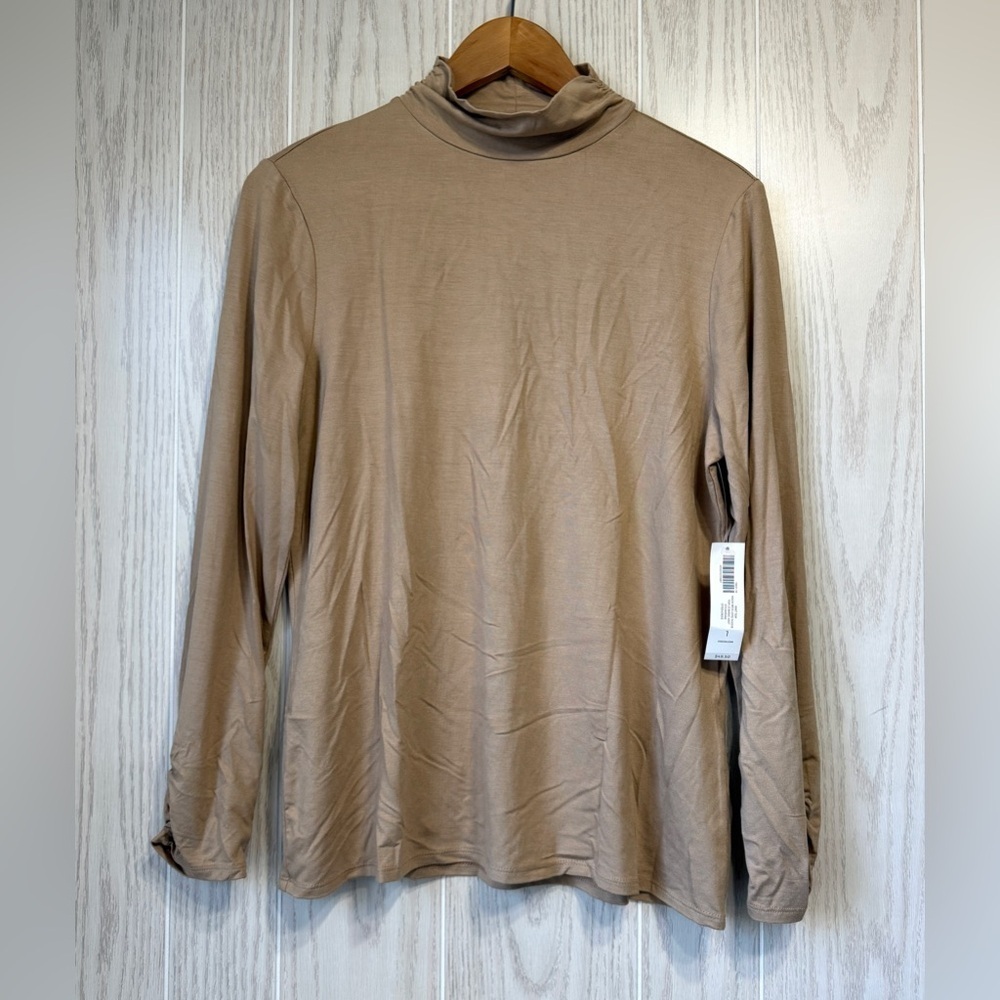 Chico’s Mock Neck Long Sleeve Knit Top Sycamore Brown Size 1 NWT